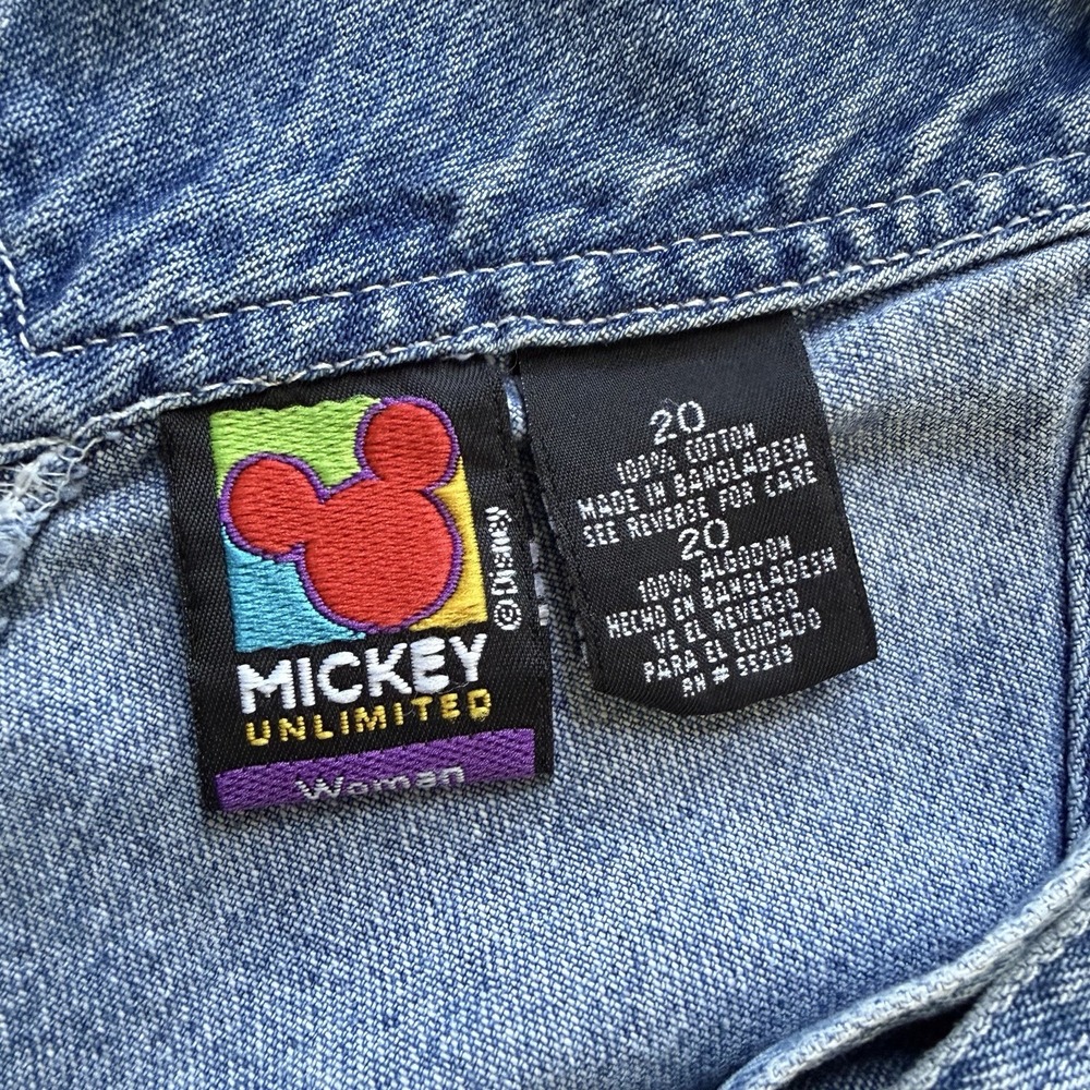 Vintage 90s Mickey Unlimited Disney Overalls Womens 20 Denim Embroidered Dreamy - Picture 15 of 16